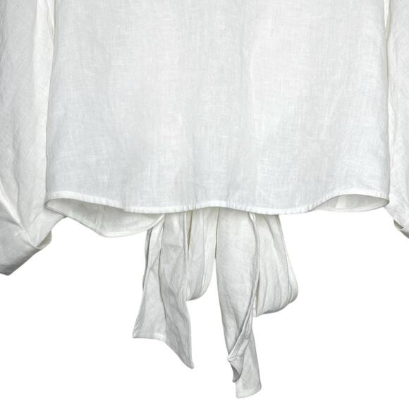 Three Graces White Linen Casual Coastal Neutral Minimalist Tie Up Crop Top - Picture 8 of 9